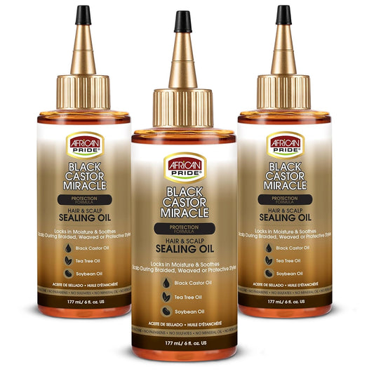 Black Castor Miracle Hair & Scalp Sealing Oil – Hair Oil with Black Castor, Tea Tree & Soybean Oil for Moisture Lock, Scalp Relief & Growth Support | 6Oz (Pack of 3)